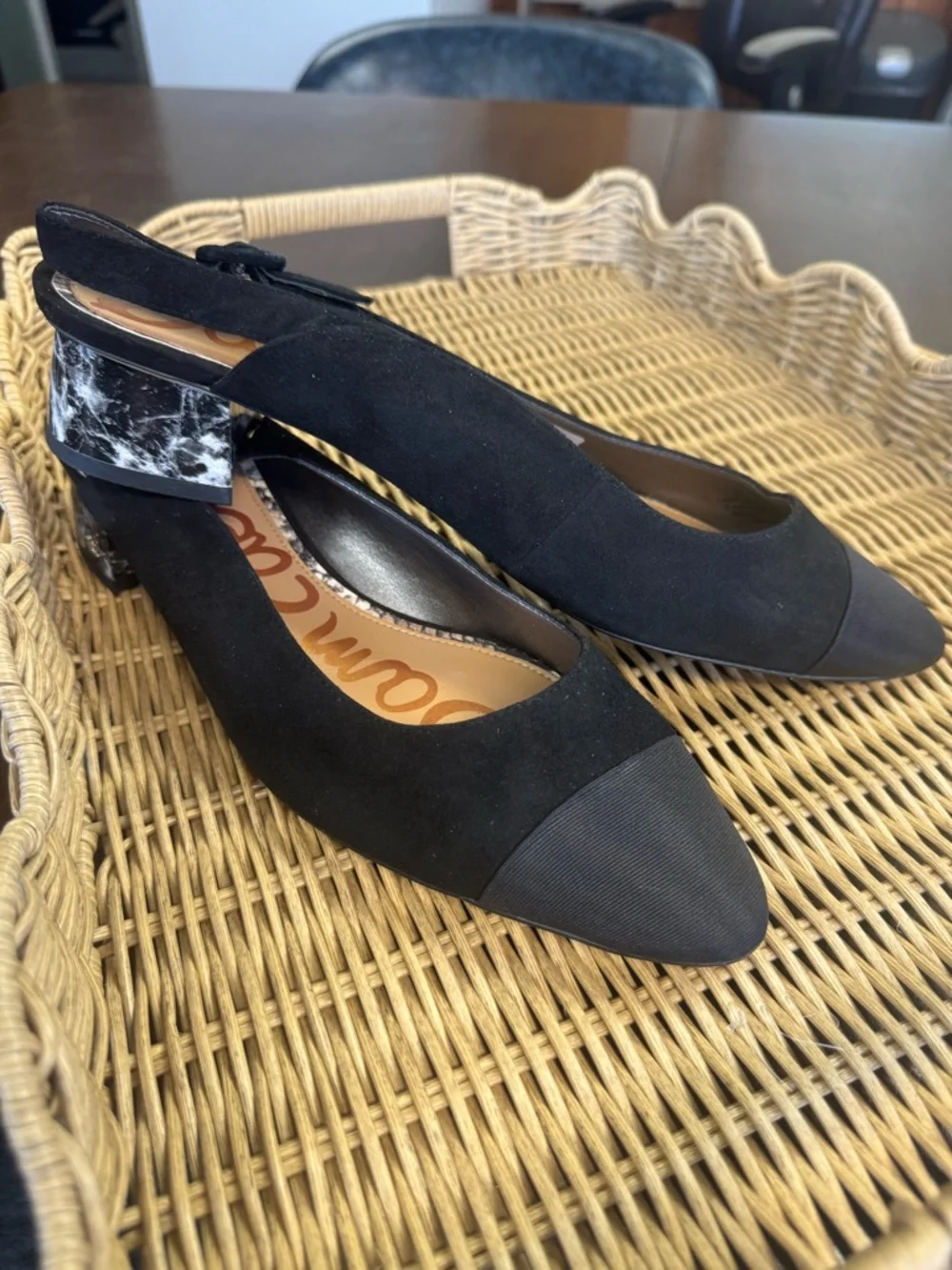 Sam Edelman Black Slingback Heels Size 11 | Marble Heel | Pointed Toe | Like New